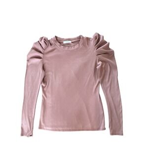 Womens Long‎ Sleeve Top Ruched Puff Shoulder Ribbed Knit Blouse Shirt